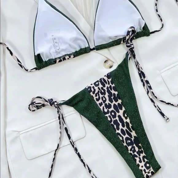 Leopard & Green Sparkle Bikini *Small Top*Large Bottom* - Picture 2 of 2